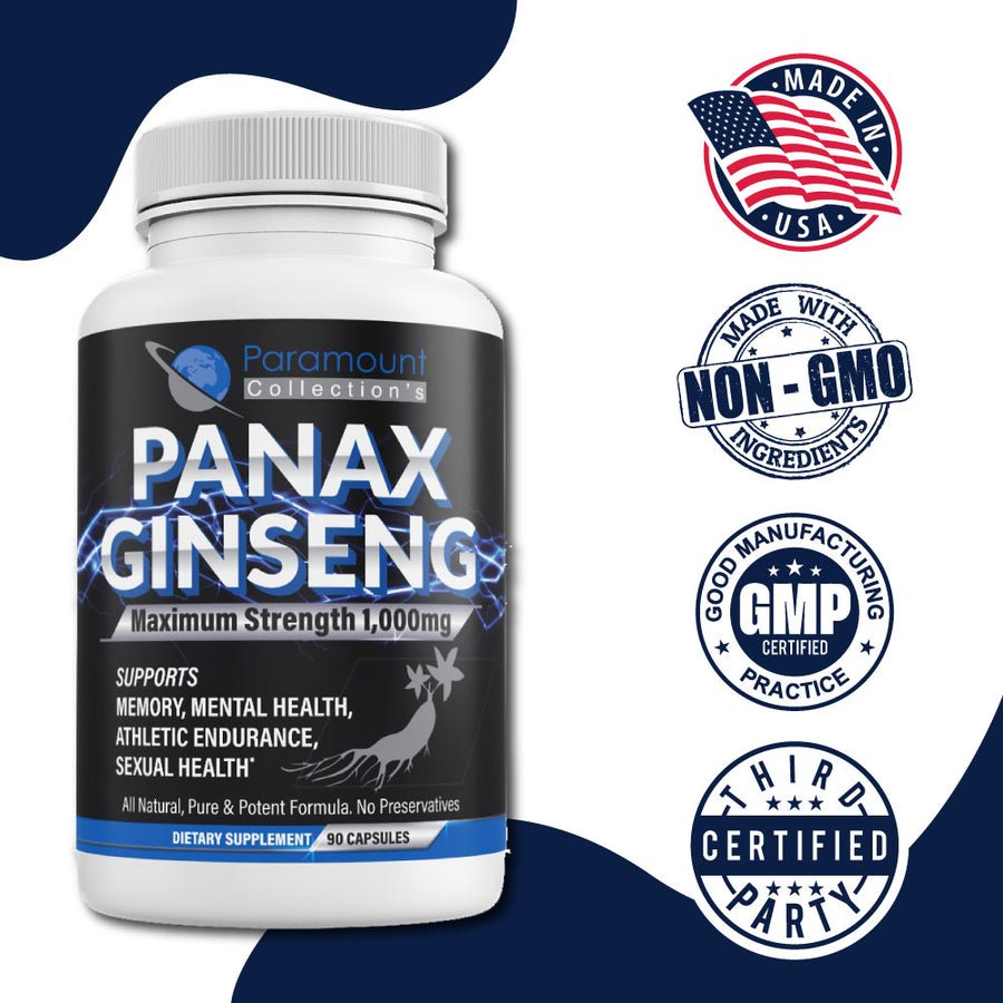 Ginseng Panax 1000mg. All Natural Dietary Supplements for Men and Women