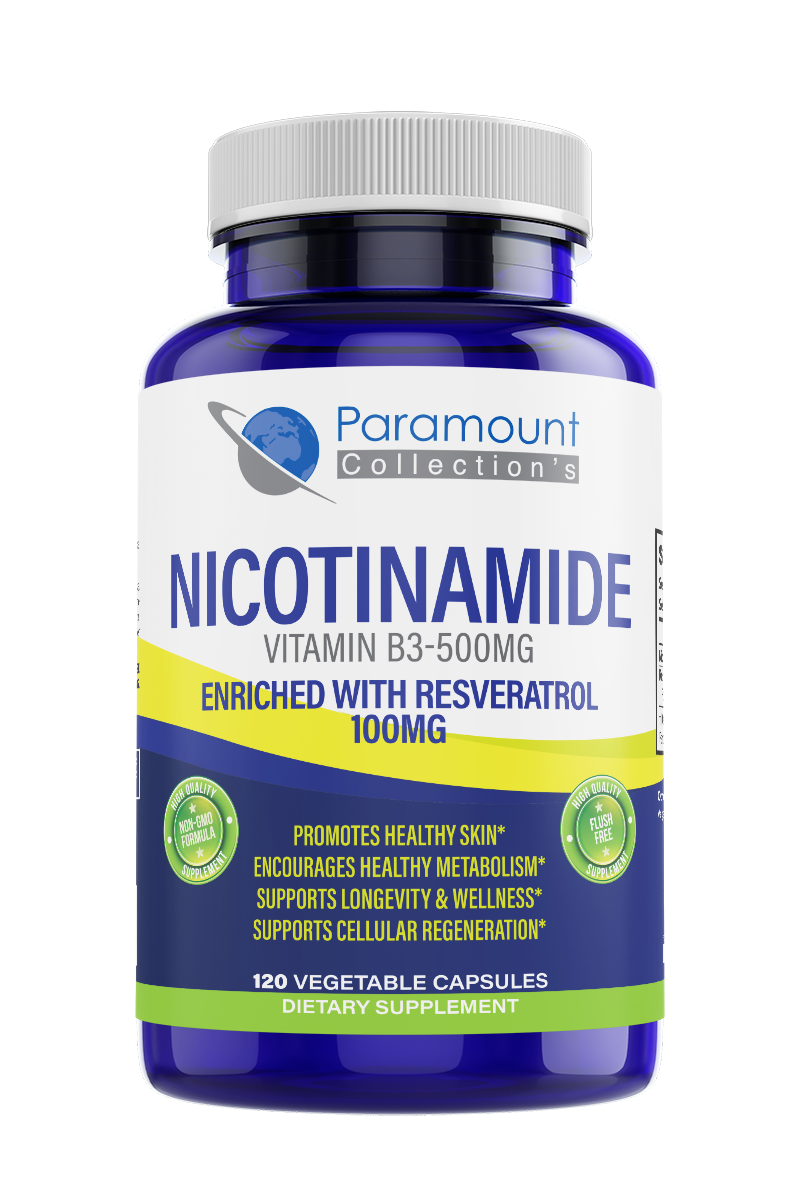 Paramount Collection's Nicotinamide-B3 500mg Enhanced with Resveratrol 100mg Mononucleotide for Supports Anti-Aging, Longevity, Cellular Energy, Concentration (120 Capsules)…